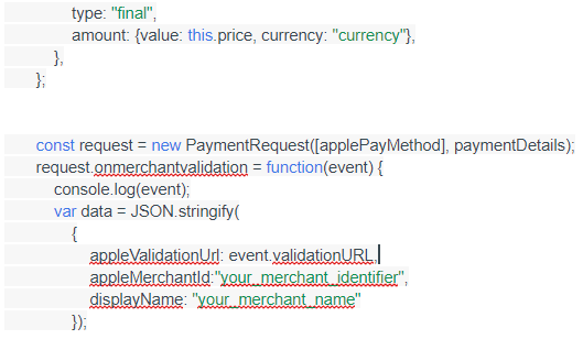 Part of Code Listing in Apple Pay Using Payment Request Api