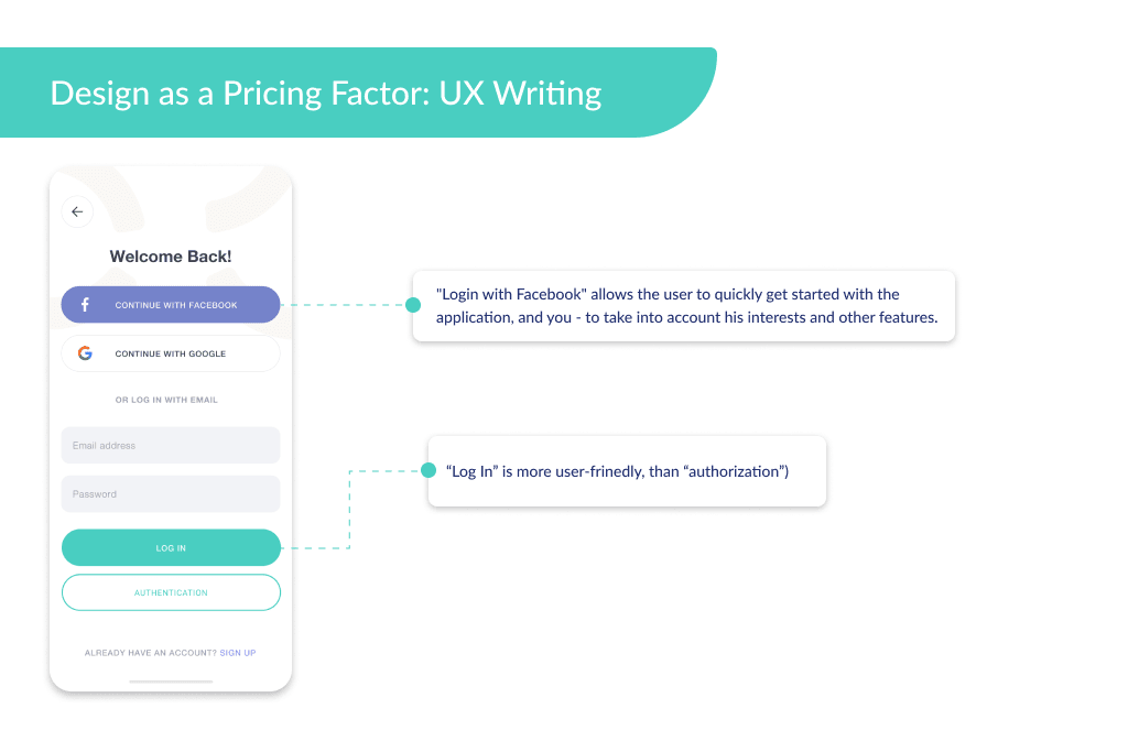 UX Writing is another of the factors that determine app development price