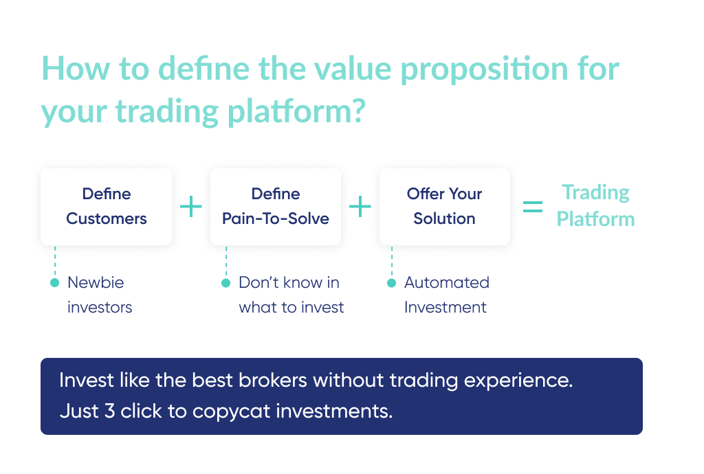 As You'll research more on how to build a trading platform, it is important to think through the value proposition of your startup too