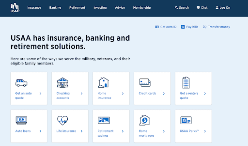 the Image Shows a Screenshot of a Usaa Website's homepage