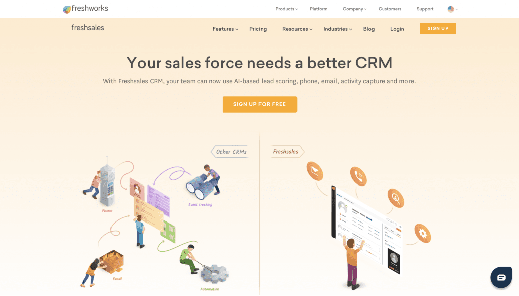 the Picture Shows One of the Customer Relationship Management Tools Namely Freshsales 28 Best Saas Tools for Businesses Startups in 2025 Spdload