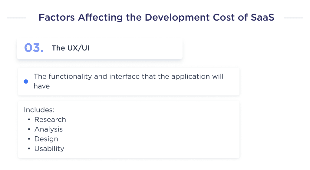 the Illustration Shows the Third Factor That Affects the Price to Create a Saas Platform from Scratch Such As the Uxui of the Product How Much Does It Cost to Build a Saas Platform 2025 Spdload