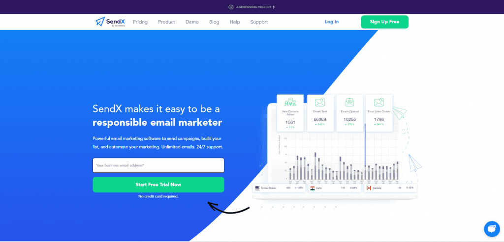 Screenshot of the Sendx Main Page 11 Best Email Marketing Software of 2025 Spdload