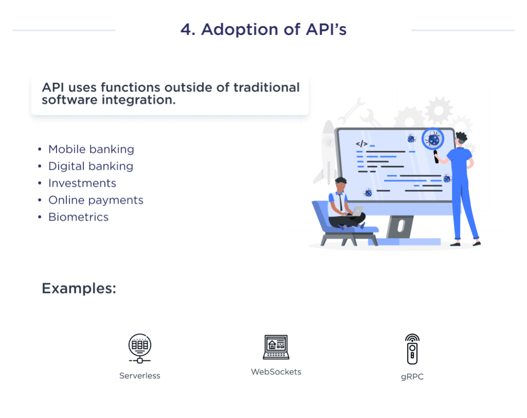 Illustration Shows the Fourth Fintech Trend Which Demonstrates the Specifics of Api Implementation 8 Biggest Fintech Trends to Follow in 2025 Spdload