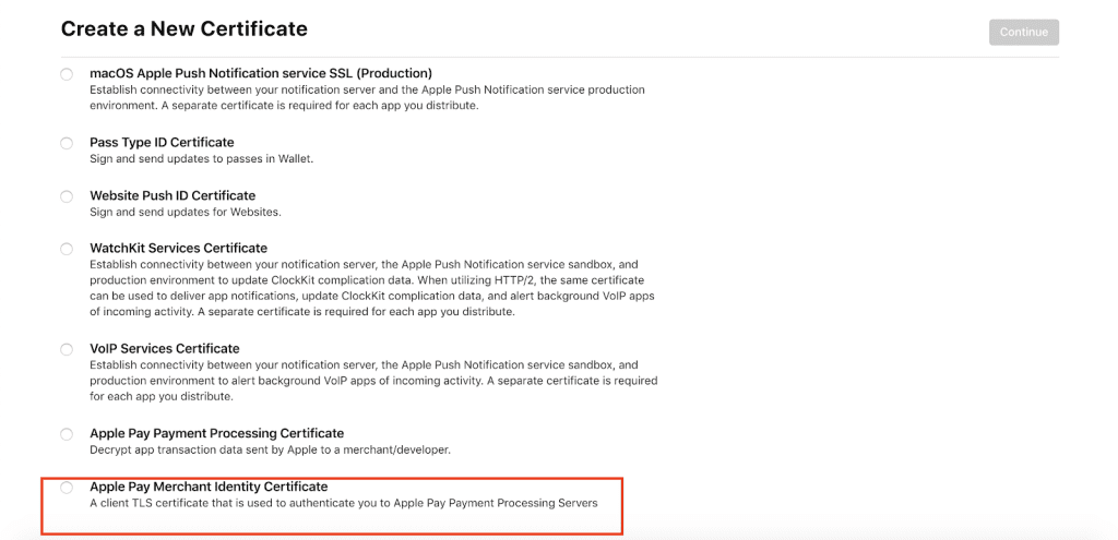 Page of Creating a New Certificate for App Developer How to Integrate Apple Pay into Your App 2024