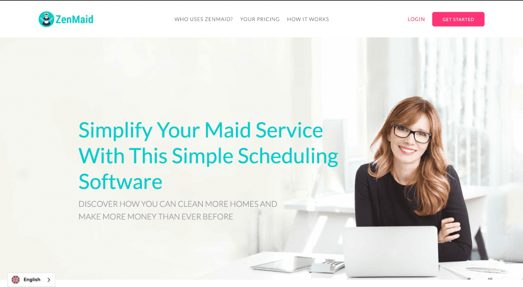 The picture shows an example of a Zen Maid website, a maid scheduling software